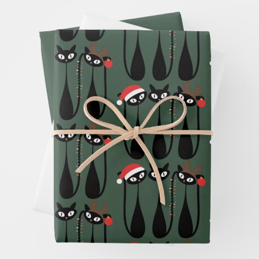 Mid Century Modern Christmas Cats Retro Classic Inpakpapier Vel (In situ)
