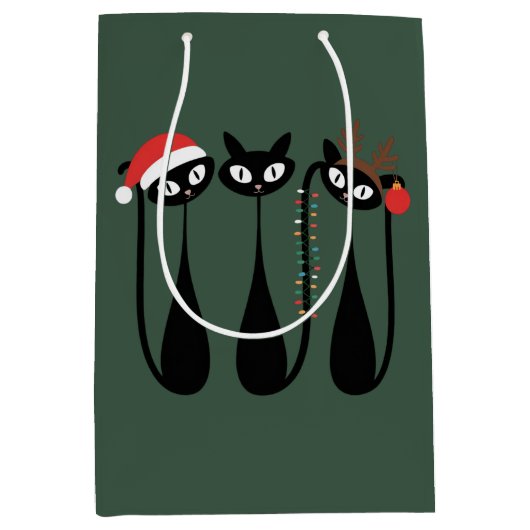 Mid Century Modern Christmas Cats Retro Classic Medium Cadeauzakje (Voorkant)