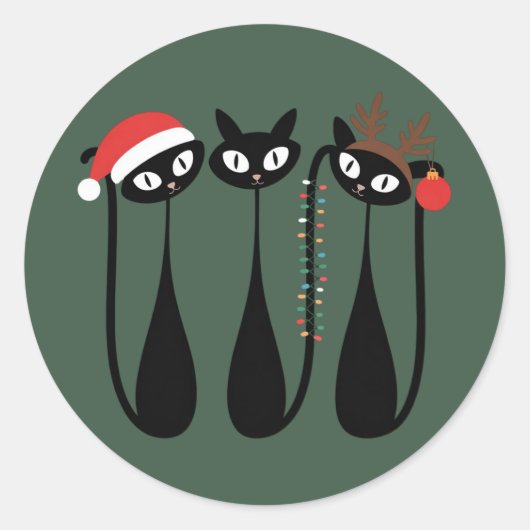 Mid Century Modern Christmas Cats Retro Classic Ronde Sticker (Voorkant)
