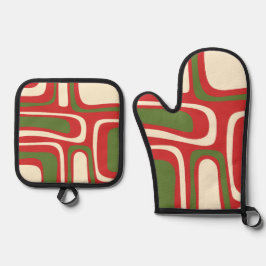 Mid Century Modern Christmas Palm Springs Abstract Ovenwant & Pannenlap Set