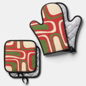 Mid Century Modern Christmas Palm Springs Abstract Ovenwant & Pannenlap Set (Voorkant / Achterkant)