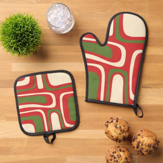 Mid Century Modern Christmas Palm Springs Abstract Ovenwant & Pannenlap Set (Top down)