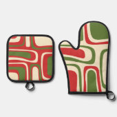 Mid Century Modern Christmas Palm Springs Patroon Ovenwant & Pannenlap Set (Voorkant)