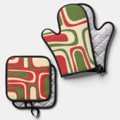 Mid Century Modern Christmas Palm Springs Patroon Ovenwant & Pannenlap Set (Voorkant / Achterkant)