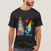Mid-century Modern Christmas Tree And Cat In Retro T-shirt (Voorkant)