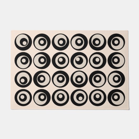 Mid Century Modern Cirkelpatroon Zwart en Crème Deurmat (Voorkant)