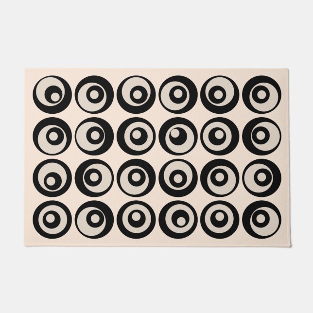 Mid Century Modern Cirkelpatroon Zwart en Crème Deurmat (Voorkant)