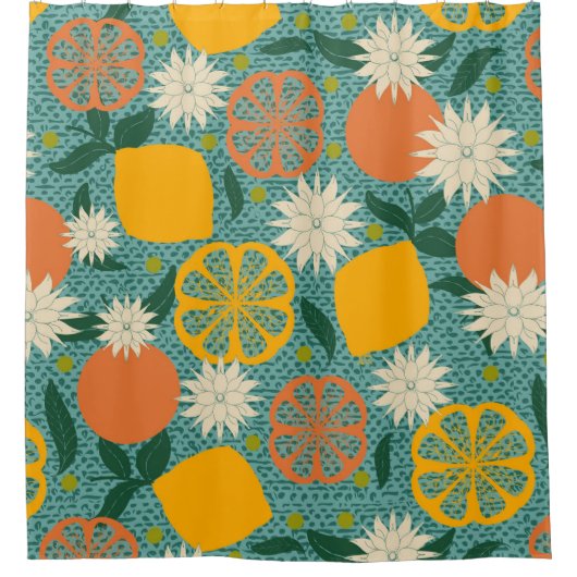 Mid Century Modern Citrus Douchegordijn (Voorkant)