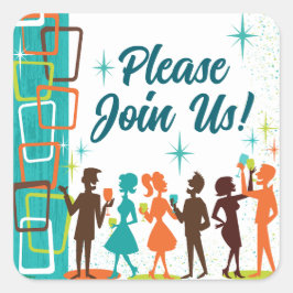 Mid-Century Modern Cocktails Verloving Feest Vierkante Sticker