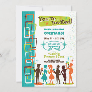 Mid-Century Modern Cocktails Verlovingspartij Kaart