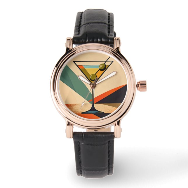 Mid Century Modern Color Block Martini Art Horloge (Voorkant)