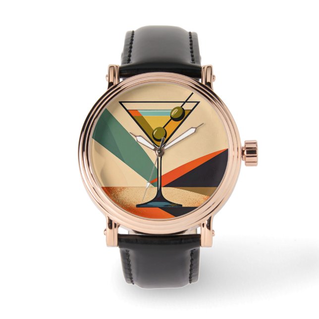 Mid Century Modern Color Block Martini Art Horloge (Voorkant)