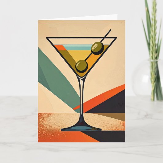 Mid Century Modern Color Block Martini Art Kaart (Voorkant)