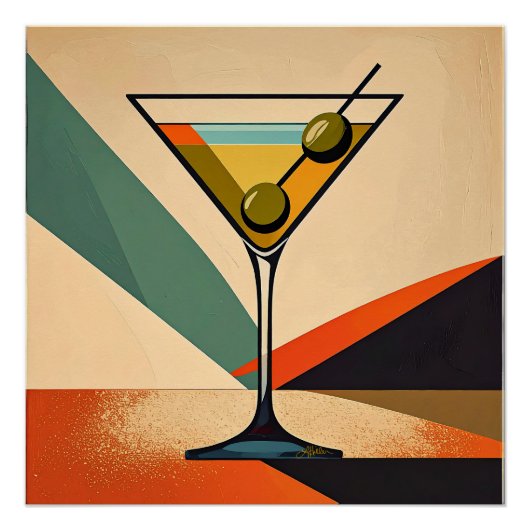 Mid Century Modern Color Block Martini Art Perfect Poster (Voorkant)