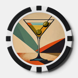 Mid Century Modern Color Block Martini Art Poker Chips
