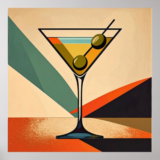 Mid Century Modern Color Block Martini Art Poster (Voorkant)