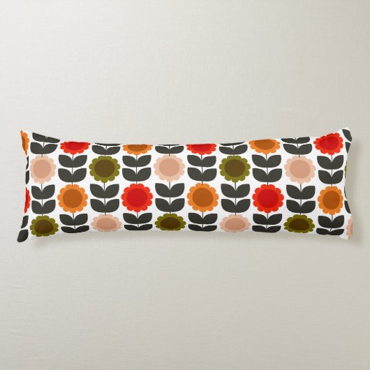  Mid-Century Modern Colored Retro Groovy Flowers  Lichaamskussen (Voorkant)