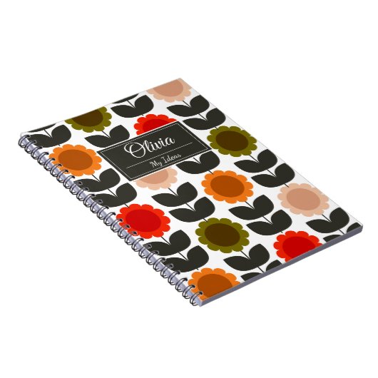  Mid-Century Modern Colored Retro Groovy Flowers  Notitieboek (Rechterzijde)