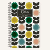  Mid-Century Modern Colored Retro Groovy Flowers  Notitieboek (Voorkant)