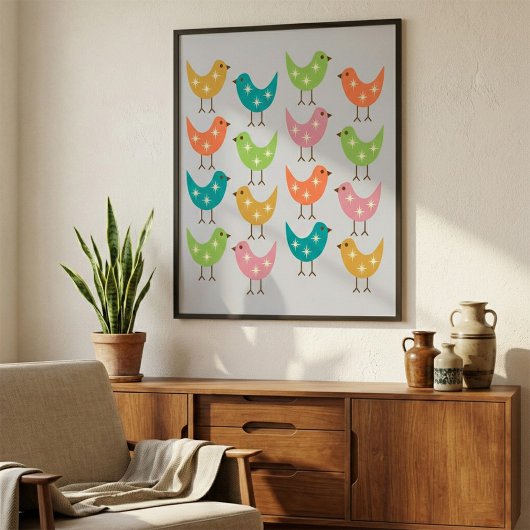Mid Century Modern Colorful Atomic Birds Pattern  Perfect Poster