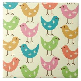 Mid Century Modern Colorful Atomic Birds Pattern  Tegeltje