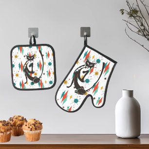 Mid Century Modern Cool Cat 50's Ovenwant & Pannenlap Set