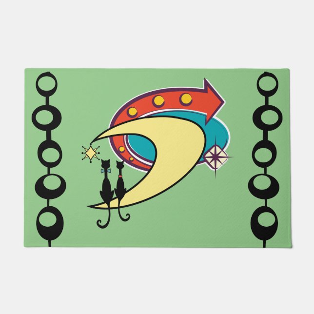 Mid Century Modern Cool Cat Boomerang Moon Doormat Deurmat (Voorkant)