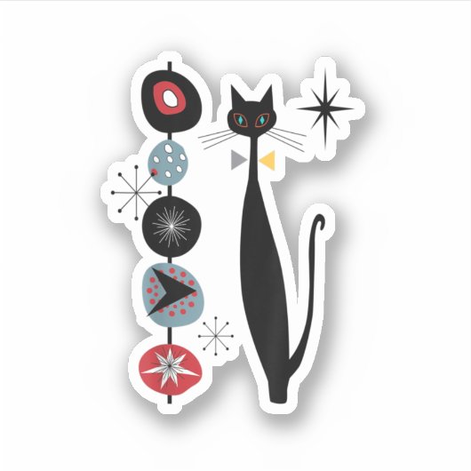 Mid Century Modern Cool Cat Kabob Design Sticker (Voorkant)