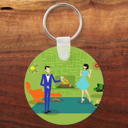 Mid Century Modern Couple Button Sleutelhanger (Voorkant)