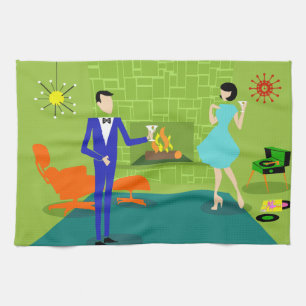 Mid Century Modern Couple Kitchen Towelen Theedoek