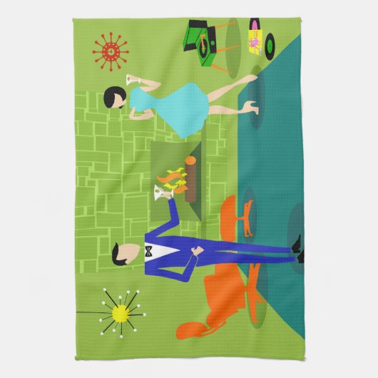 Mid Century Modern Couple Kitchen Towelen Theedoek (Verticaal)