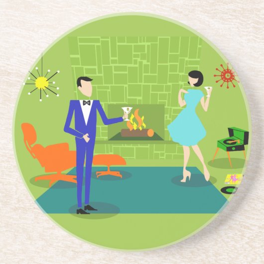 Mid Century Modern Couple Sandstone Onderzetter (Voorkant)