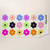 Mid Century Modern Daisies Kleurrijke Retro Naam Strandlaken (Voorkant)