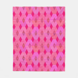 Mid-Century Modern Diamond Print, Fuchsia Pink Fleece Deken