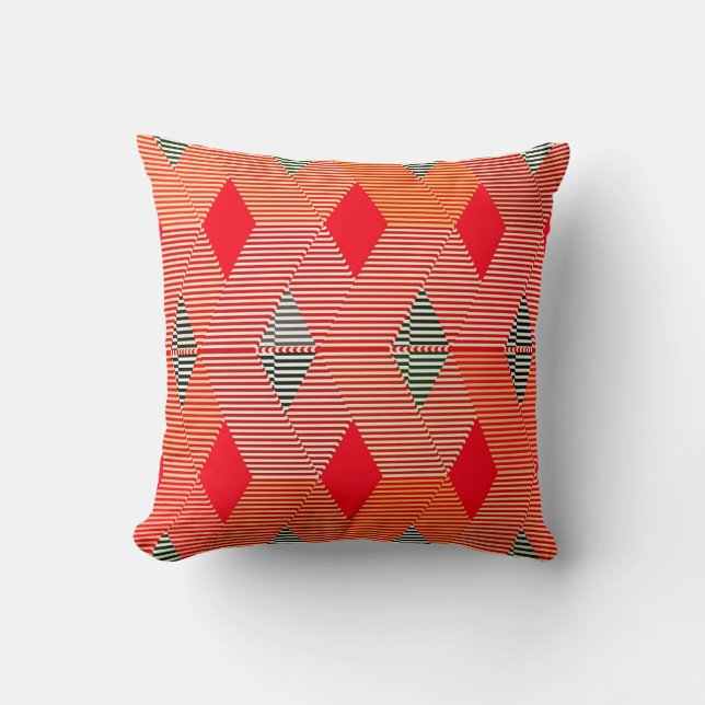 Mid-Century Modern Diamond Print, koraal Oranje Kussen (Voorkant)