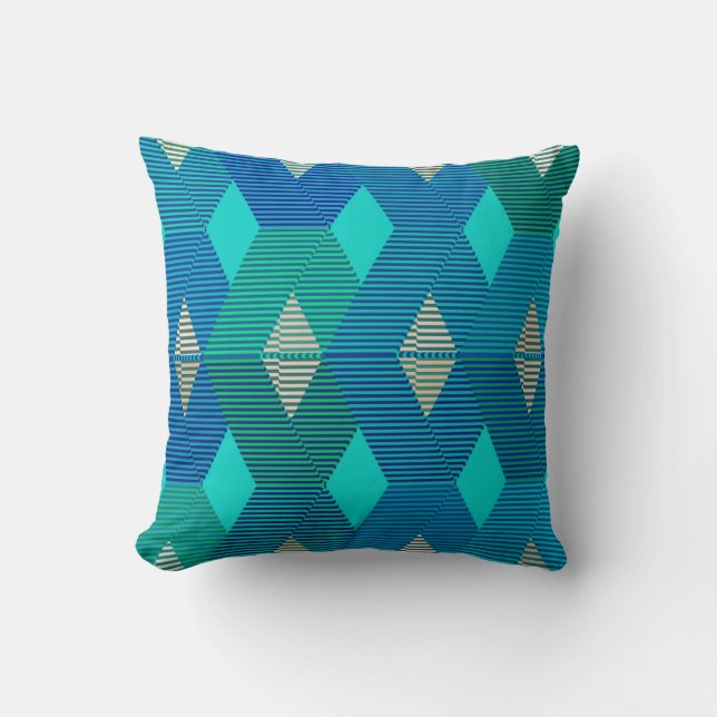 Mid-Century Modern Diamond Print, Turquoise Kussen (Voorkant)