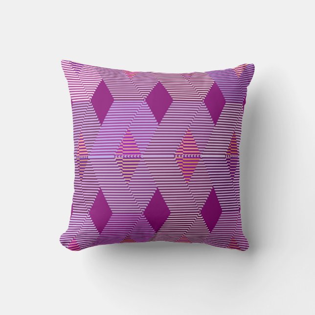 Mid-Century Modern Diamond Print, Violet Paars Kussen (Voorkant)