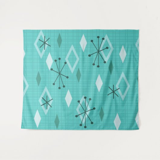 Mid Century Modern Diamonds Aquamarine Wandkleed (Voorkant (horizontaal))