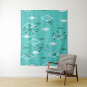 Mid Century Modern Diamonds Aquamarine Wandkleed (In situ)