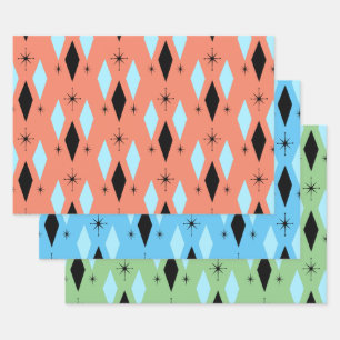Mid Century Modern Diamonds begint drie kleuren Inpakpapier Vel