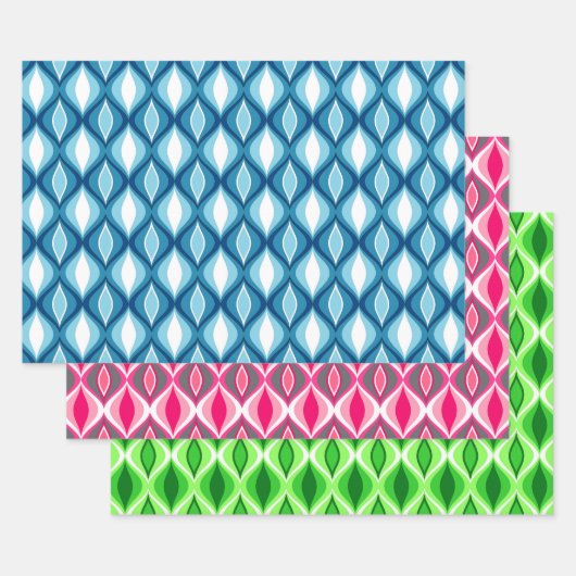 Mid-Century Modern Diamonds, blauw, roze, groen Inpakpapier Vel (Set)
