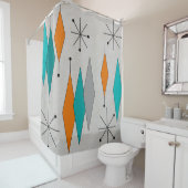 Mid-Century Modern Diamonds Blauwgroen Douchegordijn (In situ)