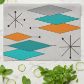 Mid-Century Modern Diamonds Blauwgroen en Oranje Theedoek (Gevouwen)