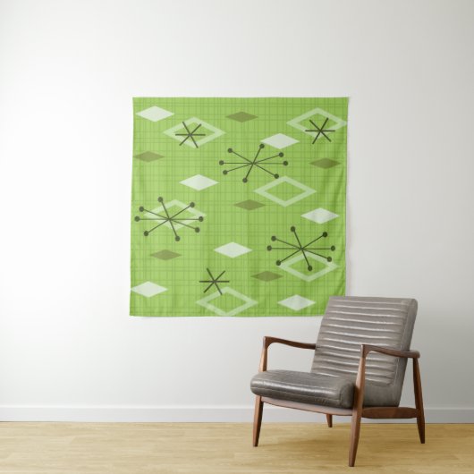 Mid Century Modern Diamonds Chartreuse Wandkleed (In Situ (horizontaal))
