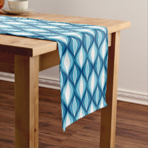 Mid-Century Modern Diamonds, Denim Blues Korte Tafelloper