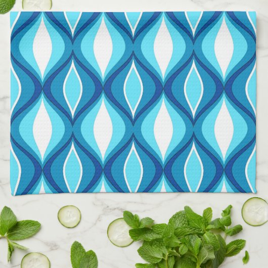 Mid-Century Modern Diamonds, Denim Blues Theedoek (Gevouwen)