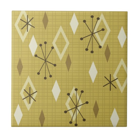 Mid Century Modern Diamonds Geel Tegeltje (Voorkant)