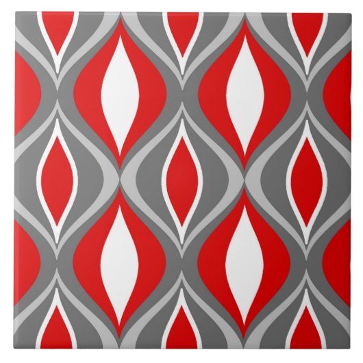 Mid-Century Modern Diamonds, grijs / grijs & rood Tegeltje (Voorkant)