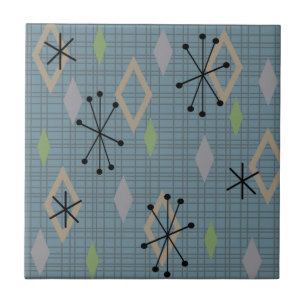 Mid Century Modern Diamonds laat grijs blauw Tegeltje