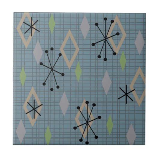 Mid Century Modern Diamonds laat grijs blauw Tegeltje (Voorkant)